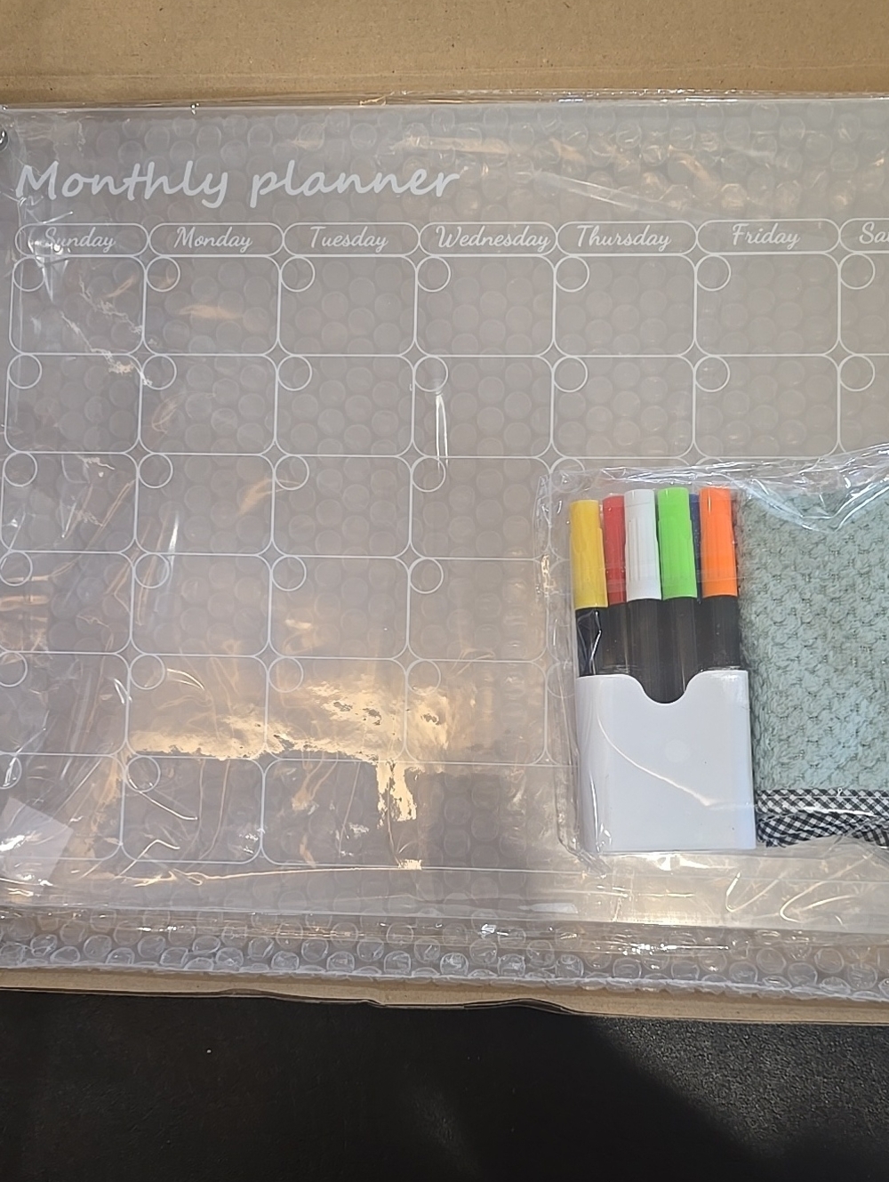 Monthly Planner Dry Erase Board with Colored Markers - Clear/White